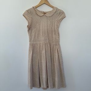 Anthropologie Dear Creatures Dress Ivory/Grey Polka Dot Embroidered Flowers M